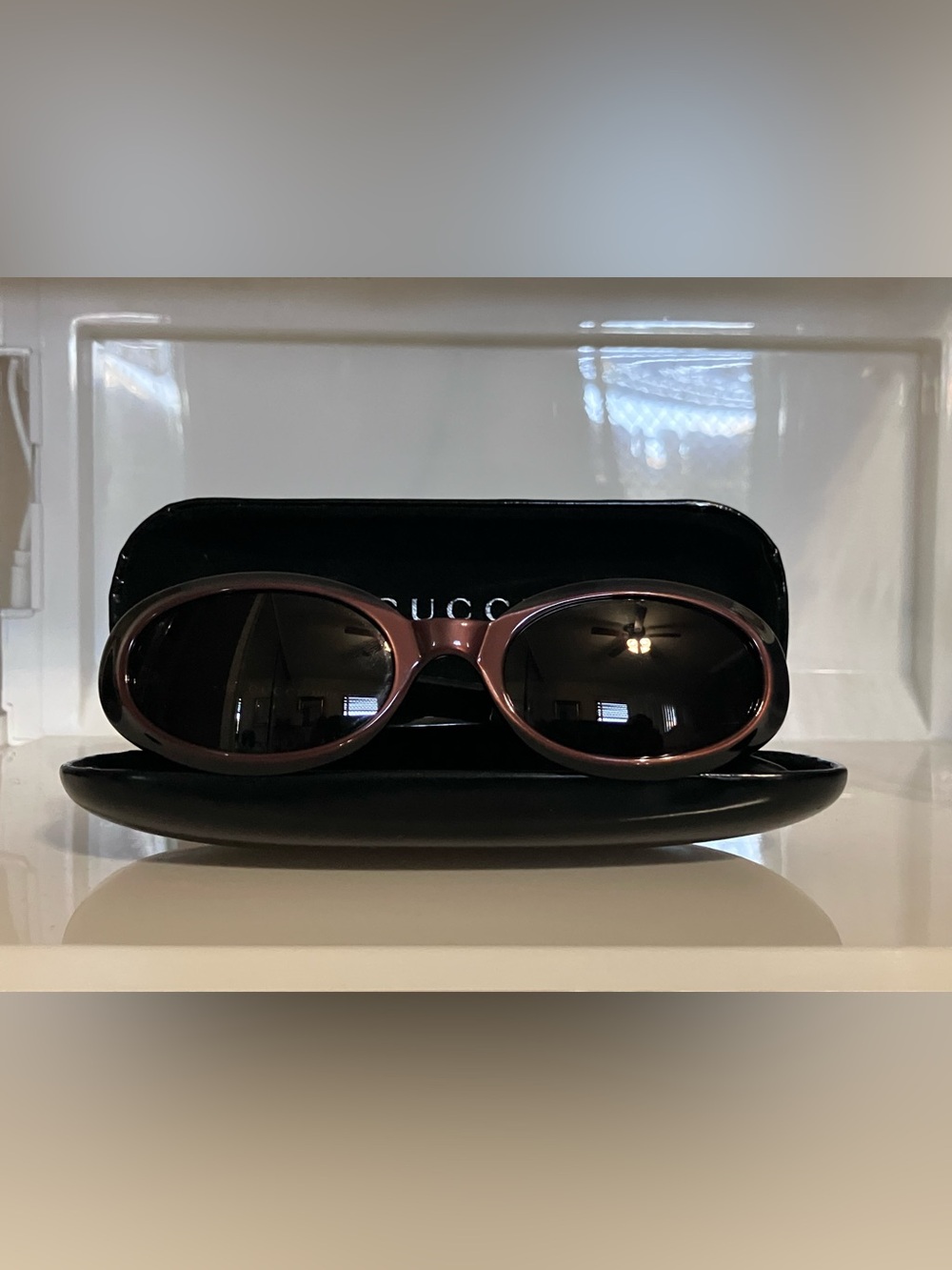 Gucci Women's Oval Sunglasses in Brown & blk Frame with Black Lenses